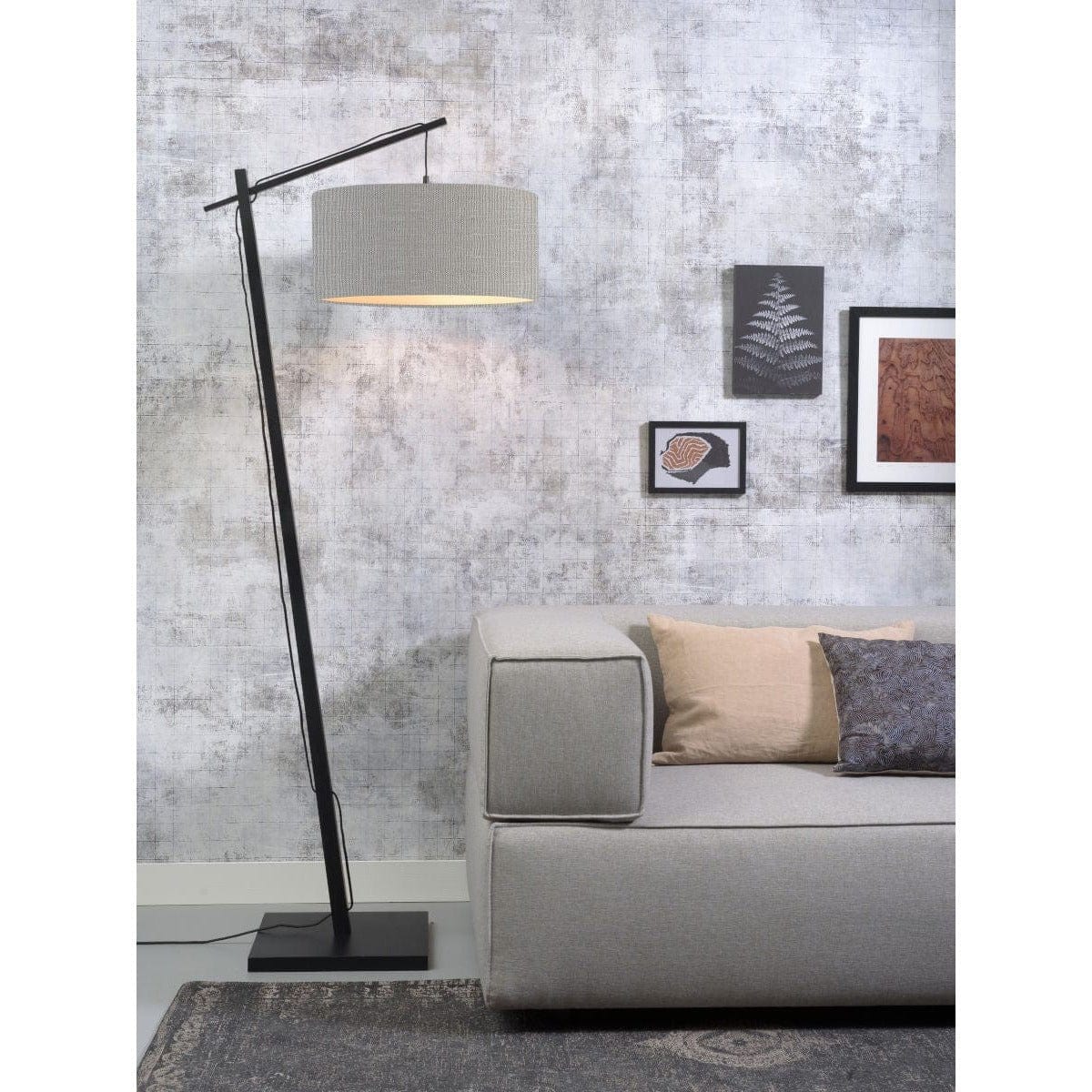 Good&Mojo Floor Lamp Light grey shade Andes Black Bamboo Floor Lamp