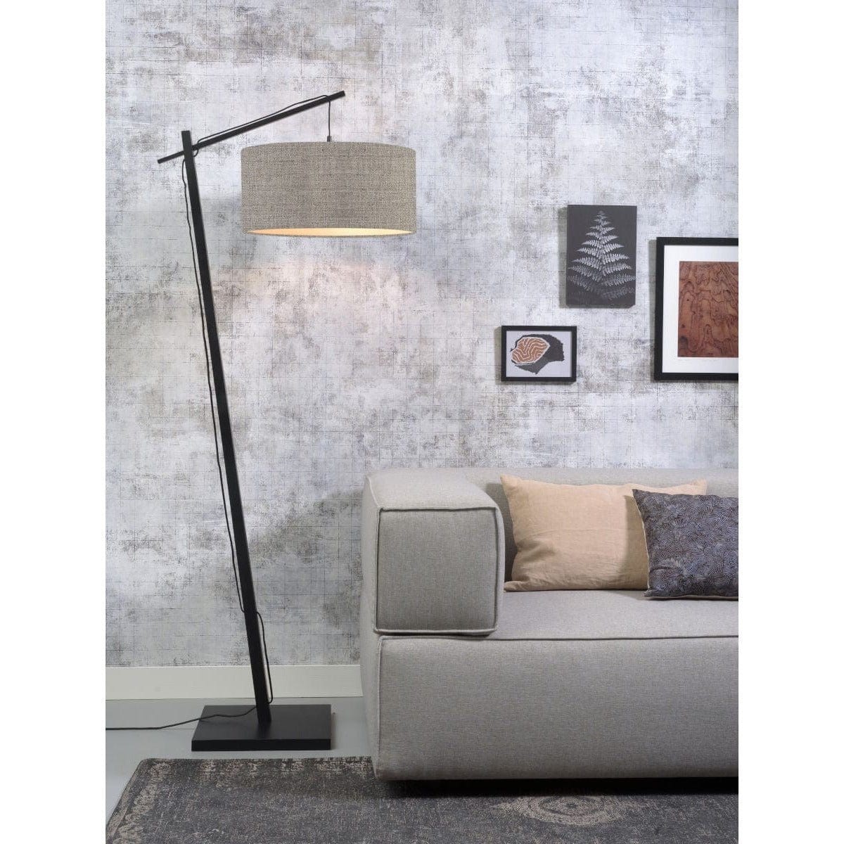 Good&Mojo Floor Lamp Linen Dark shade Andes Black Bamboo Floor Lamp