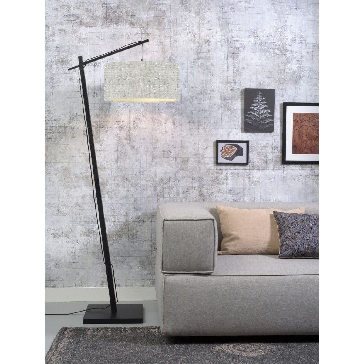 Good&Mojo Floor Lamp Linen Light shade Andes Black Bamboo Floor Lamp