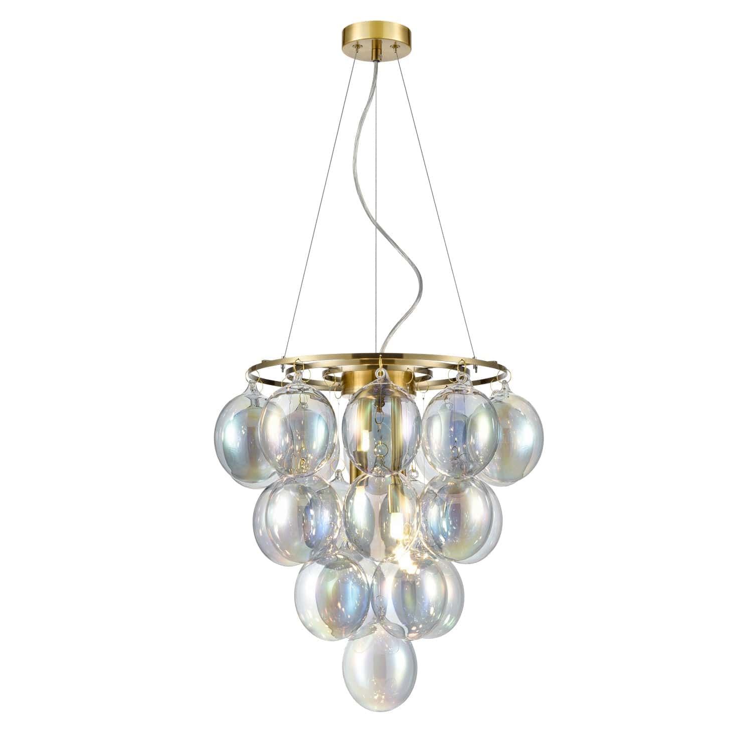 Heavenly Chandeliers Pendant lights Iridescent with brushed brass finish Orb 4 Pendant Light, iridescent or smoked glass