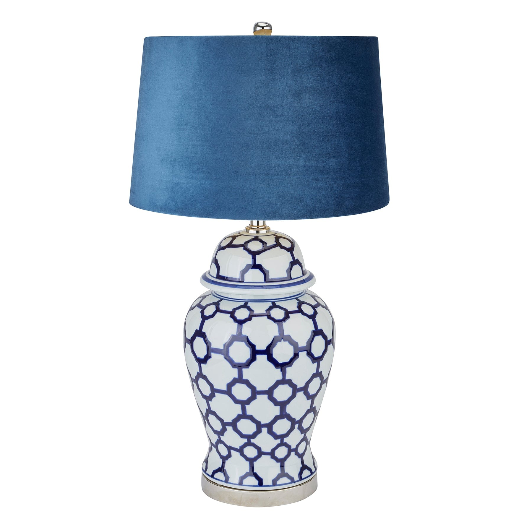 Hill Interiors Table lamp Acanthus Blue And White Ceramic Lamp With Blue Velvet Shade