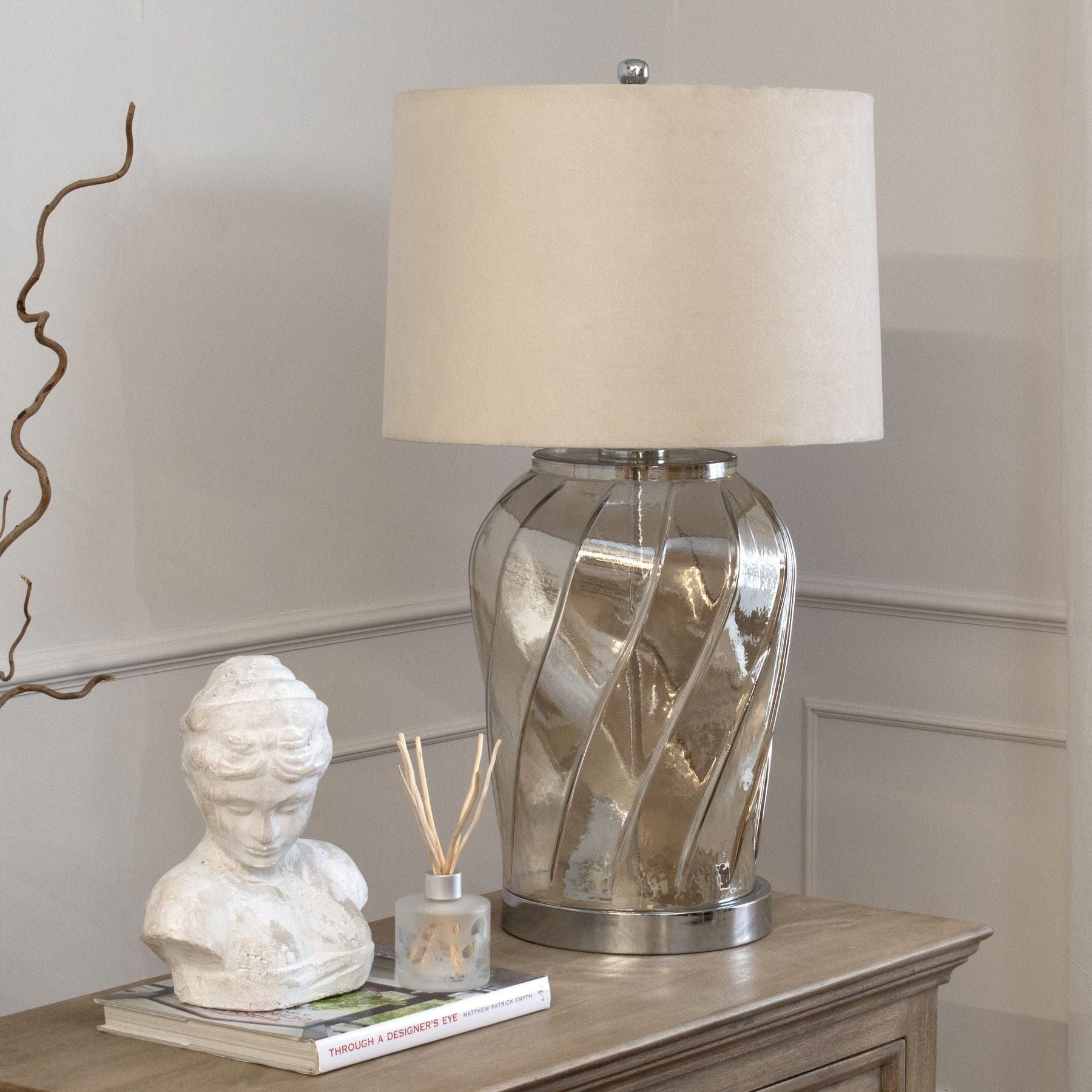 Hill Interiors Table Lamp Ambassador Metallic Glass Lamp With Velvet Shade