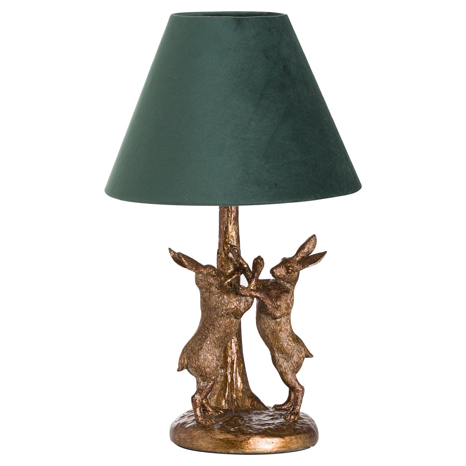 Hill Interiors Table Lamp Antique Gold Marching Hares Lamp With Green Velvet Shade