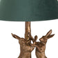 Hill Interiors Table Lamp Antique Gold Marching Hares Lamp With Green Velvet Shade
