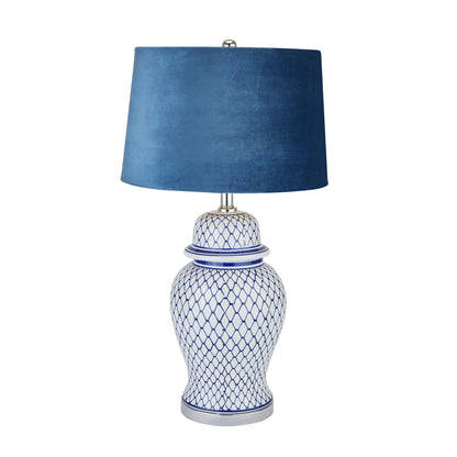 Hill Interiors Table lamp Malabar Blue And White Ceramic Lamp With Blue Velvet Shade
