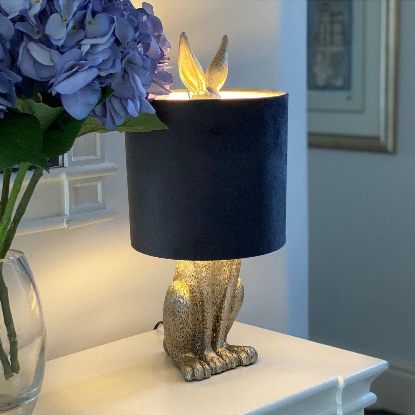 Hill Interiors Table Lamp Silver Hare Table Lamp with Grey Velvet Shade
