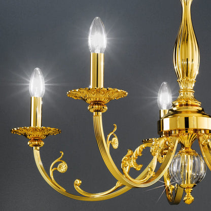 Kolarz Chandeliers 24 Carat Gold Plated Pisani Chandelier, Gold Plated, Antique Brass or Chrome - 5 Lights