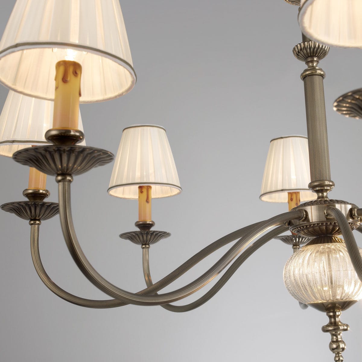 Kolarz Chandeliers Ascot Chandelier Mouth Blown Murano Glass & Antique Brass, 8 lights