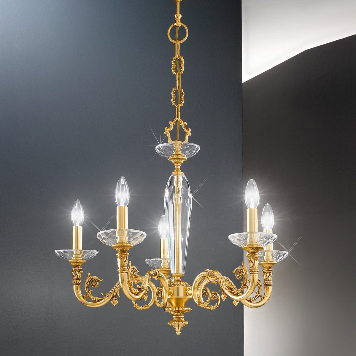 Kolarz Chandeliers Contarini Chandelier, French Gold Plated, 5 lights