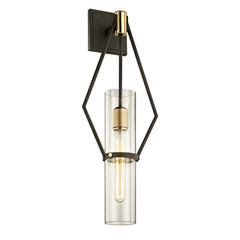 Tall Raef Wall Sconce, textured bronze and brushed brass